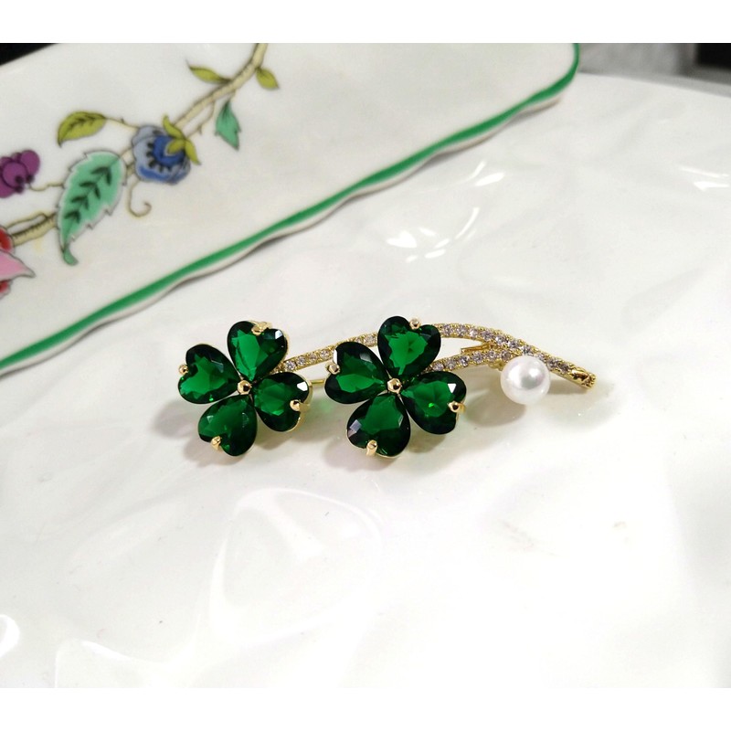 GFM® BRCH-Clover-CRYS Four Leaf Clover Crystal Small Enamel Brooch, Metal,