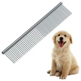 Dog Comb Pet Grooming Brush for Cats Puppy Greyhound with Medium/Coarse Fur Easy Grip Dematting Combs with Different-Spaced Rounded Stainless Steel Teeth - Silver