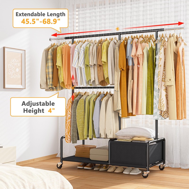 Raybee Clothes Racks for Hanging Clothes with Shelves, Adjustable Clothing