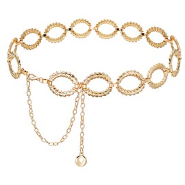 Heyjoin Waist Chain Belts Metal Western Belt Chunky Belly Chain Women's Belt for Dress (Pattern Ellipse Gold-S)
