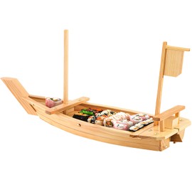 Juexica Wooden Sushi Boat Serving Tray Japanese Sushi Plate for Restaurant Sushi Tray Wood Serving Boat Plate for Food Display Home Wedding Birthday Party (Light Wood Color,28.2 Inch)