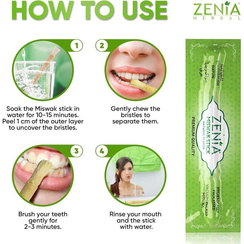 (5 Pack) Thin Zenia Sewak Miswak Natural Toothbrush Thin Sticks