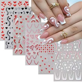6 Sheets Heart Nail Stickers Valentine's Day Nail Art Decals Love Hearts Nail Decals 3D Self-Adhesive Black White Love Heart Designs Acrylic Nails DIY Manicure Decoration Kit for Women Girls