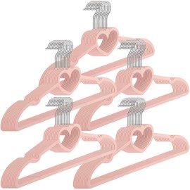 Qunclay 50 Pieces Cute Heart Hangers with 360 Degree Swivel Hook Heavy Duty Clothes Coat Hanger for Adult Jackets, Pants, Shirts, Suit, Dress Room Closet Space Saving (Rose Pink,Velvet)
