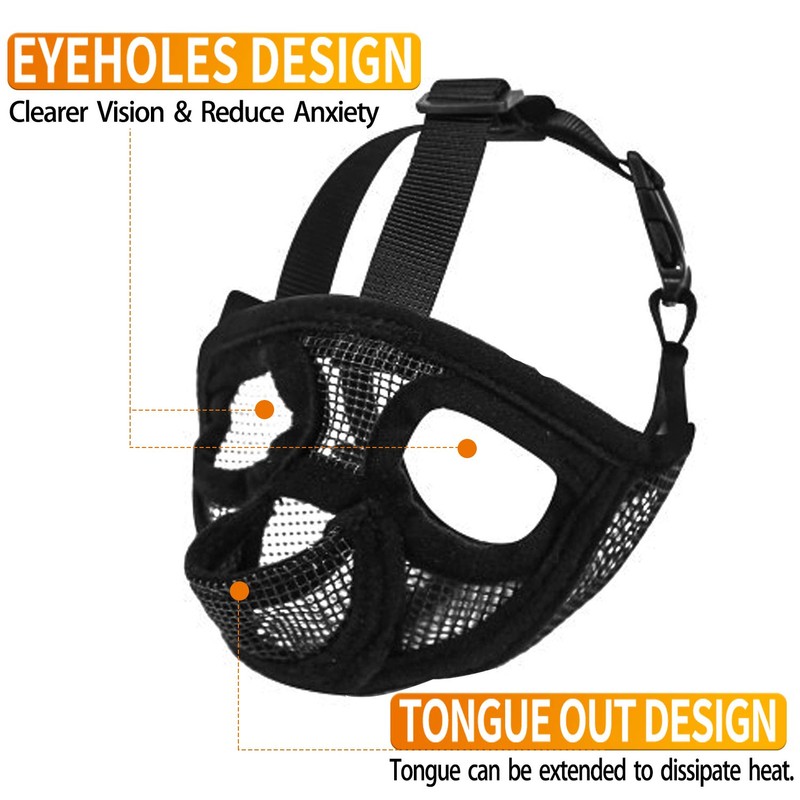 Short Snout Dog Muzzle - Adjustable Breathable Mesh Bulldog Muzzle,