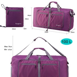 ehsbuy 60L Travel Bag Large Foldable Sports Bag Men Women with Shoe Compartment Pockets Waterproof Sauna Bag Travel Bag for Sports Holiday Gym Overnight, 100L Purple