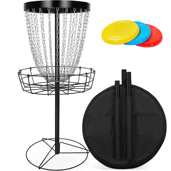 Yaheetech Disc Golf Basket Portable Disc Golf Target Pro Frisbee Golf Basket Set with Heavy Duty 24 Chains & Carry Bag & 3 Discs Black