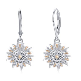 Sunflower Leverback Earrings,S925 Sterling Silver Sunflower Earrings You Are My Sunshine Dangle Earrings Jewelry for Women