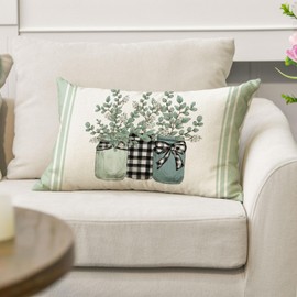 AVOIN colorlife Eucalyptus Mason Jar Throw Pillow Cover, 12 x 20 Inch Spring Summer Cushion Case Decoration for Sofa Couch