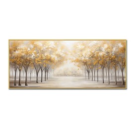 Hand Painted Gold Tree Of Life Canvas Wall Art for Living Room,Modern 3D Fall Canvas Oil Paintings for Bedroom,Framed Landscape Wall Picture for Office Wall Decor Ready to Hang 24X56inches