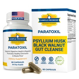 Paratoxil - Daily Gut Cleanse with Psyllium Husk Fiber & Black Walnut for Humans - with Slippery Elm, Aloe, Chlorella & Ginger - Natural & Plant-Based Cleanse - 60 Capsules