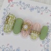 Moss Green Tweed Handmade Nail Tips - Coffin Egg /