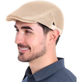 YAMEE Sun Hat Beret Men's Summer Breathable Mesh Flat Cap Women's Unisex Beret Peaked Cap Flat Cap Sports Hat Gatsby Newsboy Cap, Beret Cap, Size 56 cm - 60 cm, 2-Kaki