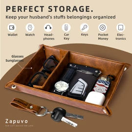 ZAPUVO Best Husband Ever PU Leather Tray and Keychain, Men Valentine's Day Birthday Anniversary Birthday Gifts Ideas for Husband Him Boyfriend Who Has Everything from Wife, Gifts for Men Him