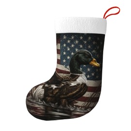 FYCFSLMY Duck Hunting USA Flag Large Christmas Stockings, Xmas Tree Fireplace Hanging Decorations for Home Holiday Decor