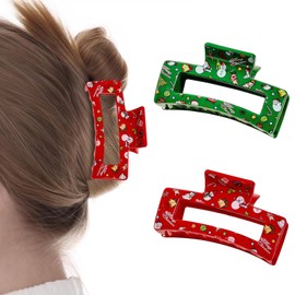 2 Pcs Christmas Hair Clips for Women, Red Green Christmas Claw Clips, Cute Snowman Candy Design, Christmas Hair Accessories, Hair Barrettes Claw Clips for Thick Thin Hair Decorations