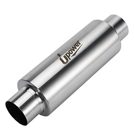 Upower 2.5" Inlet&Outlet Diesel Exhaust Muffler 4" x10" Body 14" Whole Length Universal Resonator - Straight Through Polished Stainless Steel Welded On Resonator Muffler