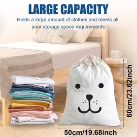 Pack of 2 Laundry Bags Travel Dirty Laundry Cotton with Drawstring Laundry Bag Dirty Laundry Large Dirty Laundry Bag Storage Bag Machine Washable and Reusable for Clothes 60 x 50 cm