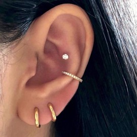 Small Gold Hoop Earrings, 925 Sterling Silver Post Lightweight Sleeper Hoops Earring Gold Earrings for Women Girls Men Gifts Diameter 8mm Thickness 2mm