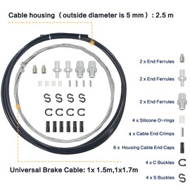 Bike Brake Cable Housing Set Includes Stainless Steel Bicycle Brake Shifter Cable,Cable End Caps Ferrules and O Rings for Road Mountain Bicycle Cycling