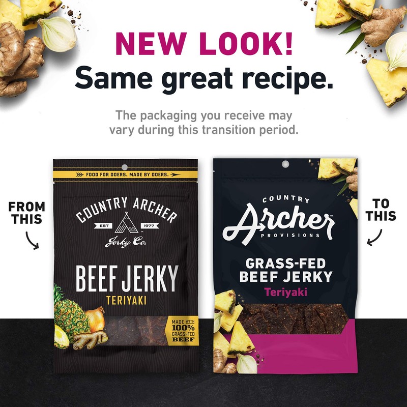 Teriyaki Beef Jerky by Country Archer, 100% Grass-Fed, Gluten Free,