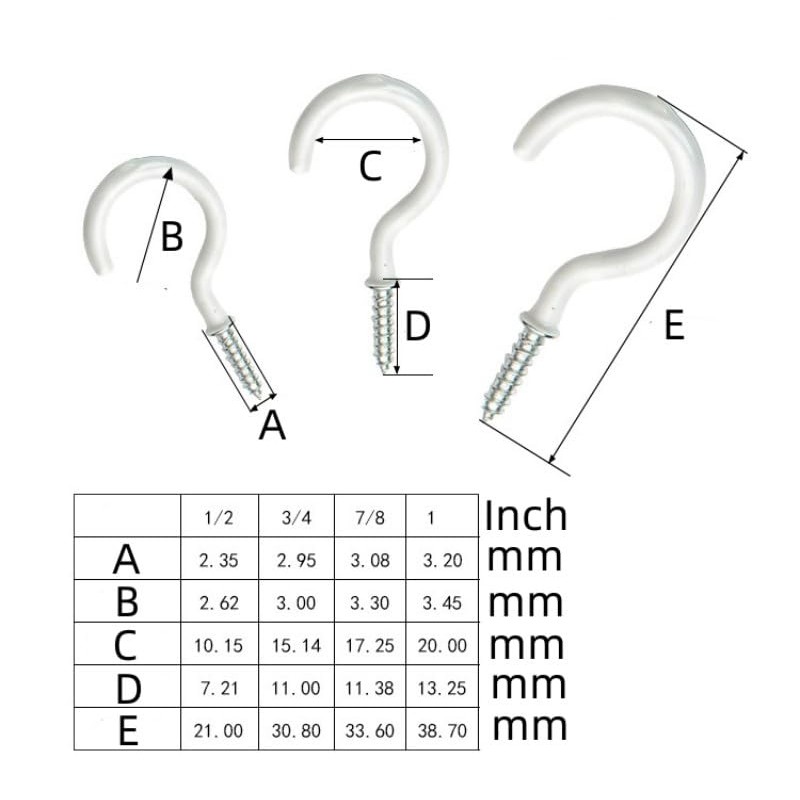 Lyxtiorn 50 Pack 7/8" White Carbon Steel Screw Hooks for
