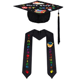 Jetec 2025 Kindergarten Graduation Cap and Printed Graduation Stole Sash Preschool Kindergarten Graduation Gifts for Kids (Black Sash, Stylish Style)