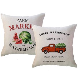 ULOVE LOVE YOURSELF Farm Fresh Watermelon Throw Pillow Covers Summer Farmhouse Decorative Cushion Cover Home Pillowcases 18×18 inches,2Pack for Couch/Sofa