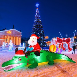 Shappy 6ft Large Christmas Inflatables Crocodile Outdoor Decorations Inflatables Christmas Crocodile Yard Decor Blow up Alligator LED Lighted Yard Decor for Lawn Outdoor Garden Farm Party
