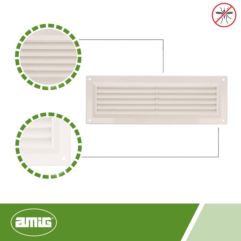 Amig - Rectangular Plastic Grille with Mosquito Net | Ventilation
