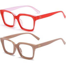 REAVEE 2 Pack Ladies Retro Oversized Reading Glasses Women Stylish Oprah Style Square Blue Light Blocking Computer Reader Eyeglass (Red/Coffee 2.0x)