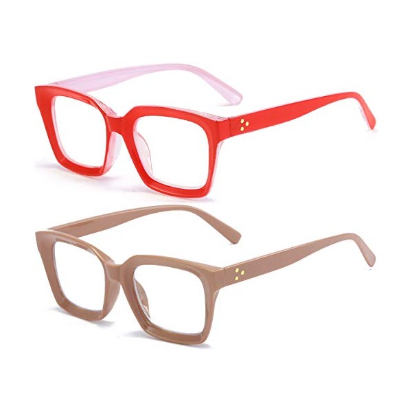 REAVEE 2 Pack Ladies Retro Oversized Reading Glasses Women Stylish