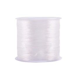 KONMAY 1 Rolls 0.8mm Flat Stretchy Bracelet Strings, 400 Meters White Crystal Elastic Thread Cord for Jewelry Bracelets Making, Beading, Hair Extension Cord