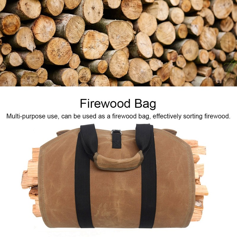 Waxed Canvas Waterproof Large Portable Firewood Holder Bag Log Carrier