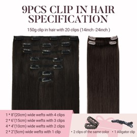 MAXITA Clip in Hair Extensions Real Human Hair, 9pcs 150g 16 Inch Dark Brown Natural Straight Human Hair Extensions, Thick Remy Clip in Hair Extensions Double Weft Hair Extension for Women