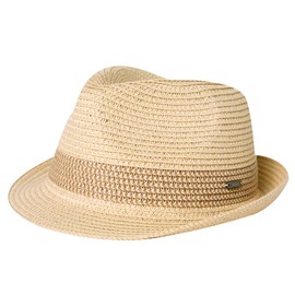 Fancet Packable Men Women Straw Fedora Panama Sun Summer Beach Derby Hat Cuban Trilby Large Nature Beige