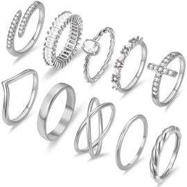 14K Gold Plated Rings Set for Women, Dainty Gold Knuckle Rings Non Tarnish, Simple Thumb Stacking Rings Pack Size 5/6/7/8/9/10 (8, Silver)