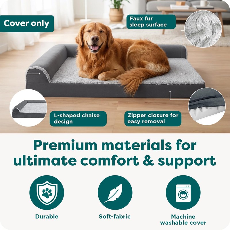 Furhaven Replacement Dog Bed Cover Two-Tone Faux Fur & Suede