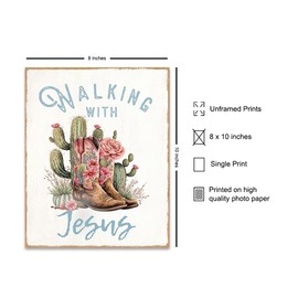 Cowgirl Christian Wall Decor for Women - Country Western Wall Decor - Jesus Wall Art - Bible Verses Wall Decor - Rustic Farmhouse Kitchen, Family room, Living room - Inspirational Christian Gifts