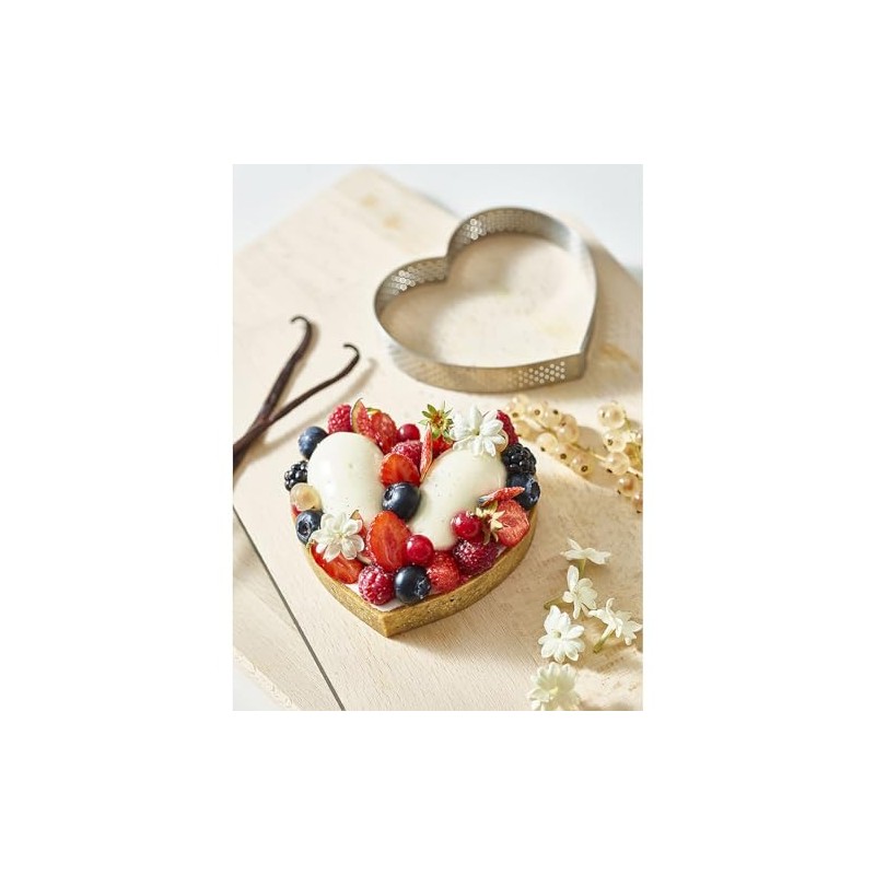 DE BUYER PERFORATED TART RING, Heart, in Stainless Steel, 0.75-Inch
