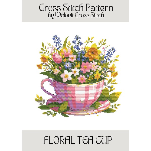 FLORAL TEA CUP Cross Stitch Pattern: A beautiful cross stitch