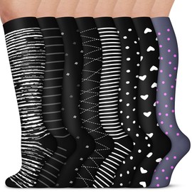 8 Pairs Compression Socks - Compression Socks Women & Men Circulation - Best for Medical, Running, Athletic, Flight, Travel