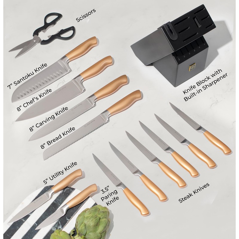 Black and Gold Knife Set for Kitchen with Block –