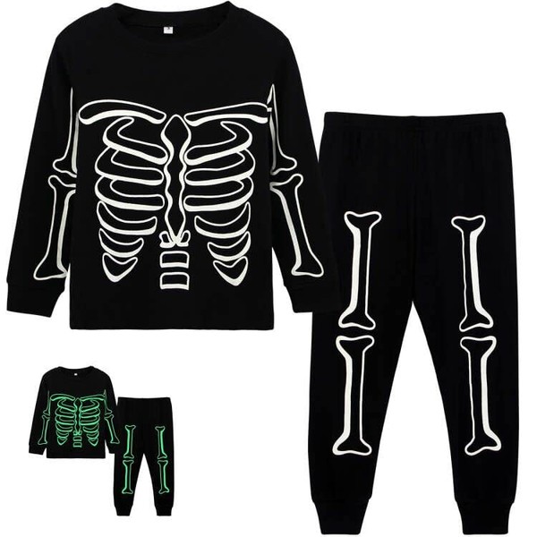 HahaNice Boys Kids Glow In The Dark Skeleton Pajamas 2-7