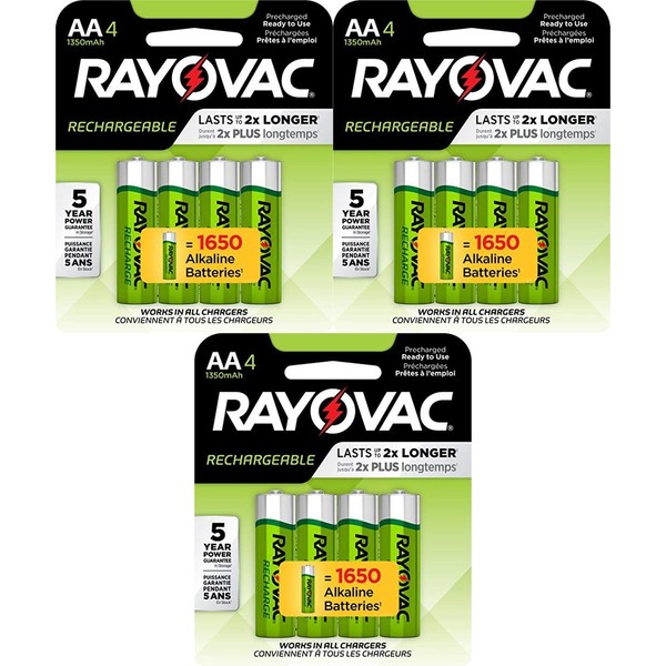 Rayovac Rechargeable 1350mAh NiMH AA Batteries 12 (3x4) Pack