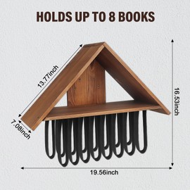 Floating Book Shelves for Wall - Triangle Hanging Bookshelf Unique Wall Mounted Book Holder Storage Rack, Pine Wood Floating Bookcase Upside Down, Space Saving, Home Decor Display Shelf