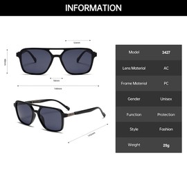 YAMEIZE Classic Double Bridge Rectangle Sunglasses - for Women Men Retro 70s Pilot Square Vintage Shades Driving Outdoor