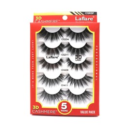 Laflare 5 STYLES 3D Cashmere False Eyelashes Multipack, Ultra Soft, Glam, Luxurious, Cruelty-Free, Reusable, Fake Eyelashes 5 Pairs Value Pack (CSR5P)
