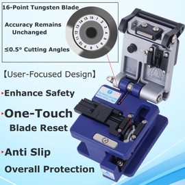 Xunsomten-FC-6S Optical Fiber Cleaver for 0.25/0.9/3.0mm Cables - 16 Cutting Points, Auto-Return Blade,With 1Pcs Spare Blade,48000 Times+ Cleaves, Fiber Optic Cleaver Stripping Cutter Tool