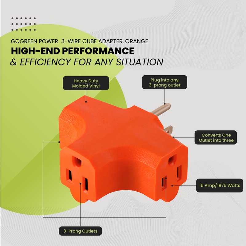GoGreen Power (GG-3406OR) 3 Wire Cube Adapter, 3-Outlet Wall Tap